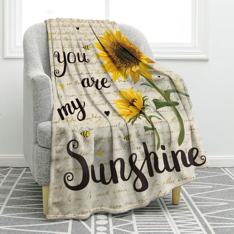 Jekeno Sunflower Gifts Blanket for Women Girls, Sunflowers Throw Gifts for Sunflower Lovers Adult Kids, You are My Sunshine Gift Blanket for Home Bed Couch - Image 1